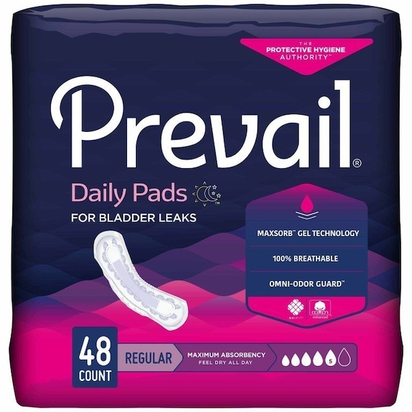 Prevail Daily Pads Bladder Control Pad, 11 Inch Length, Heavy Absorbency, Polymer Core, One Size Fits Most, 48PK PV-916/1 - main